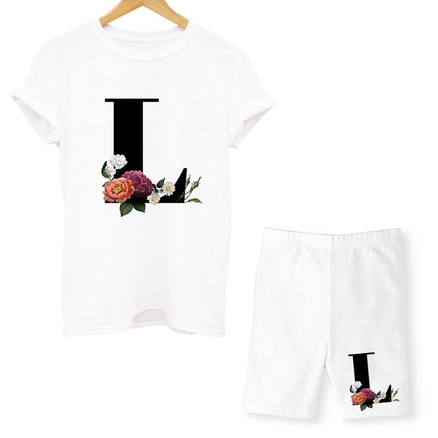 Women Two Piec Set Letter T Shirts And Shorts