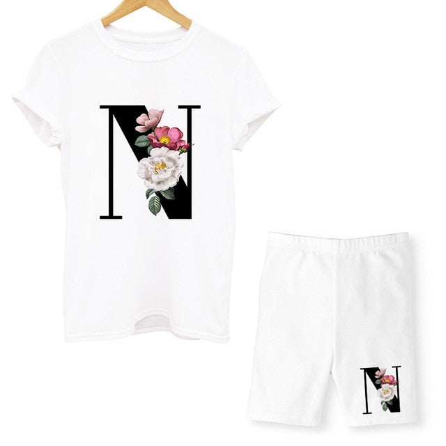 Women Two Piec Set Letter T Shirts And Shorts