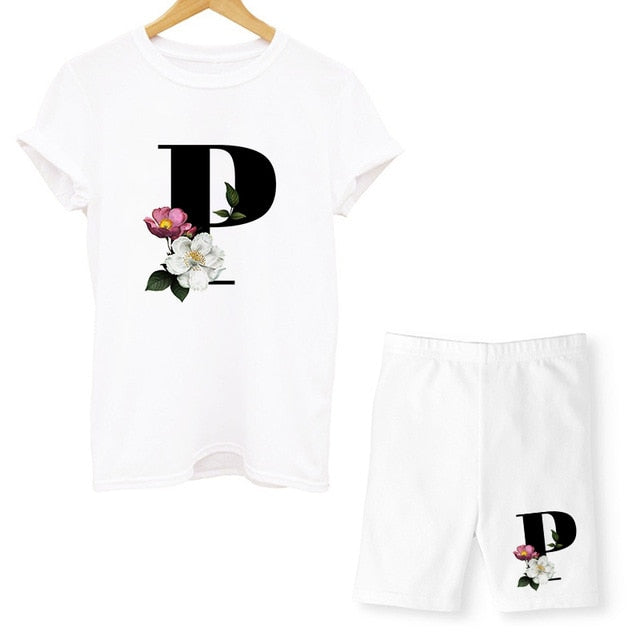 Women Two Piec Set Letter T Shirts And Shorts