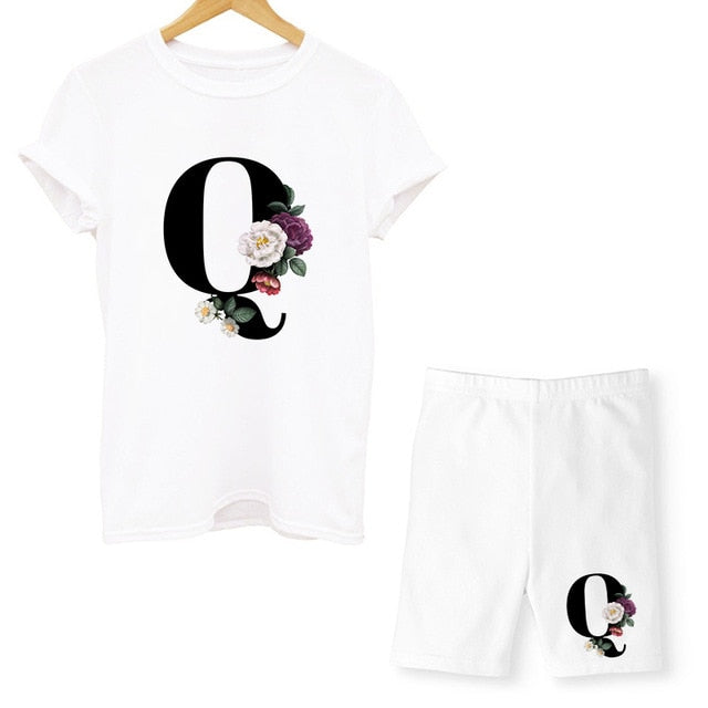 Women Two Piec Set Letter T Shirts And Shorts