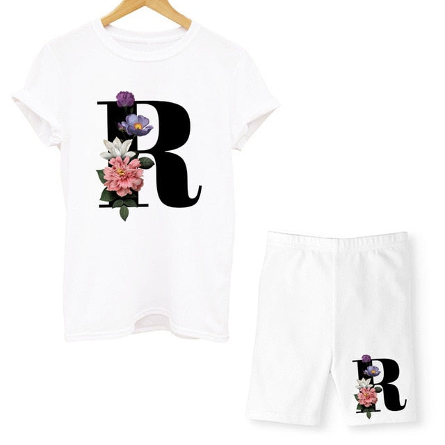 Women Two Piec Set Letter T Shirts And Shorts