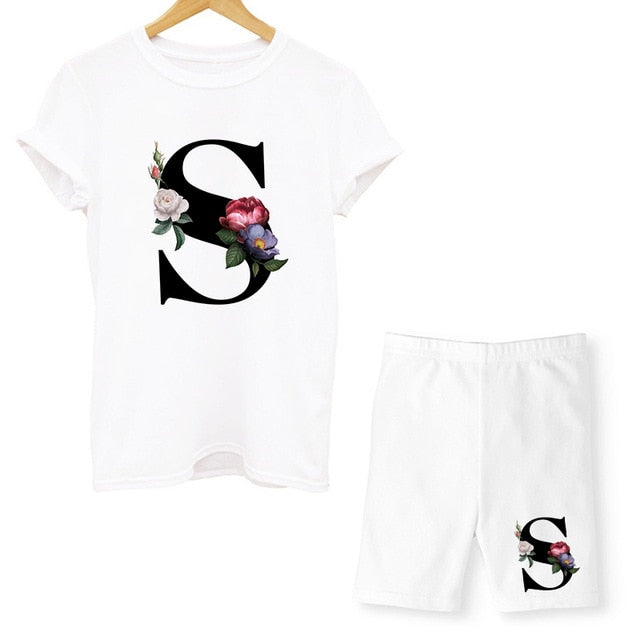 Women Two Piec Set Letter T Shirts And Shorts