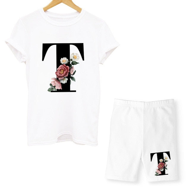 Women Two Piec Set Letter T Shirts And Shorts