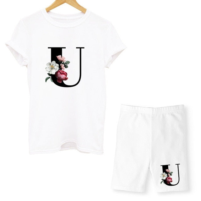 Women Two Piec Set Letter T Shirts And Shorts