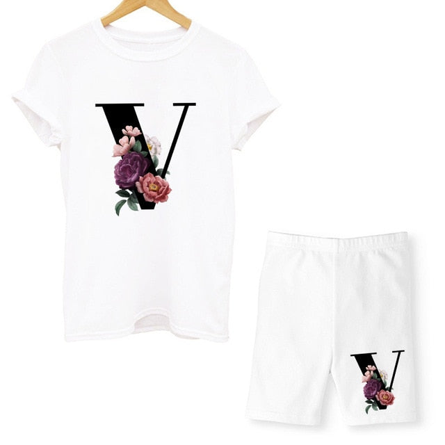 Women Two Piec Set Letter T Shirts And Shorts