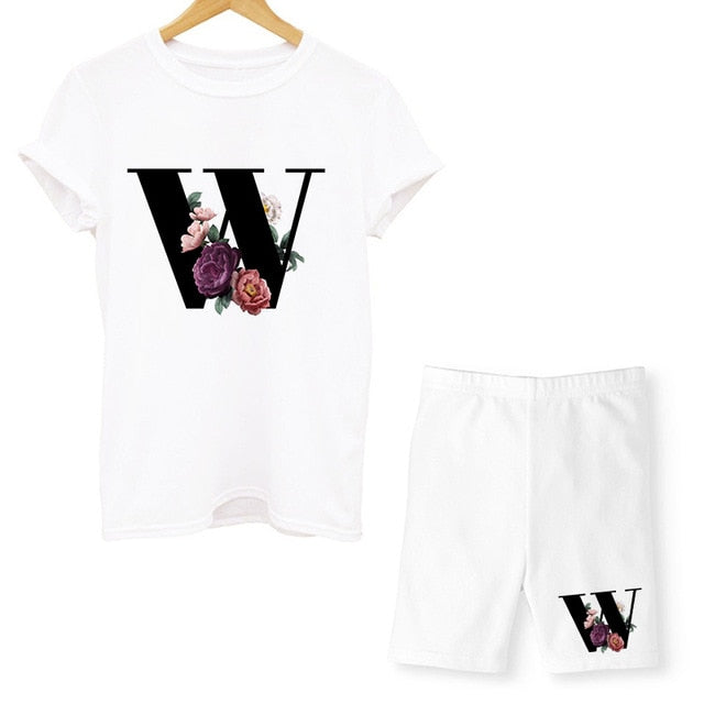 Women Two Piec Set Letter T Shirts And Shorts