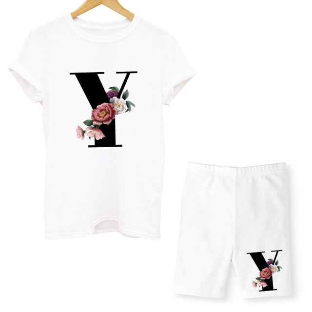 Women Two Piec Set Letter T Shirts And Shorts