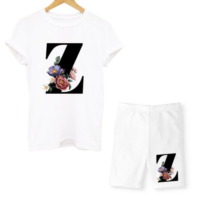 Women Two Piec Set Letter T Shirts And Shorts