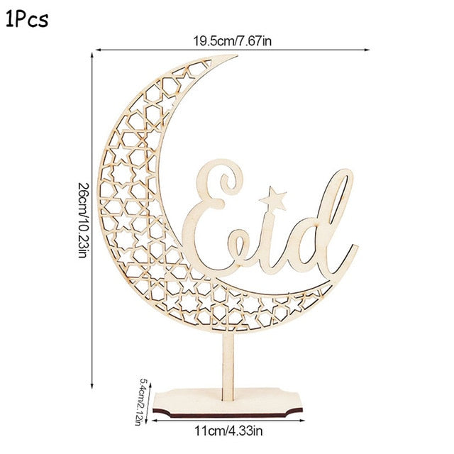 EID Mubarak Wooden Pendant with LED Candles – Elegant Ramadan and Eid Decor