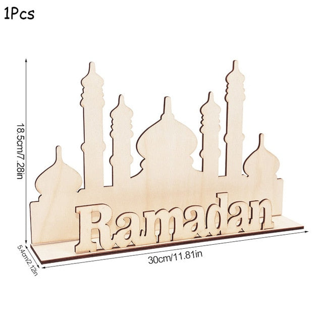 EID Mubarak Wooden Pendant with LED Candles – Elegant Ramadan and Eid Decor