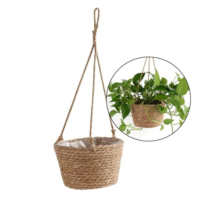 Rustic Jute Rope Hanging Planter Basket for Indoor & Outdoor Decor