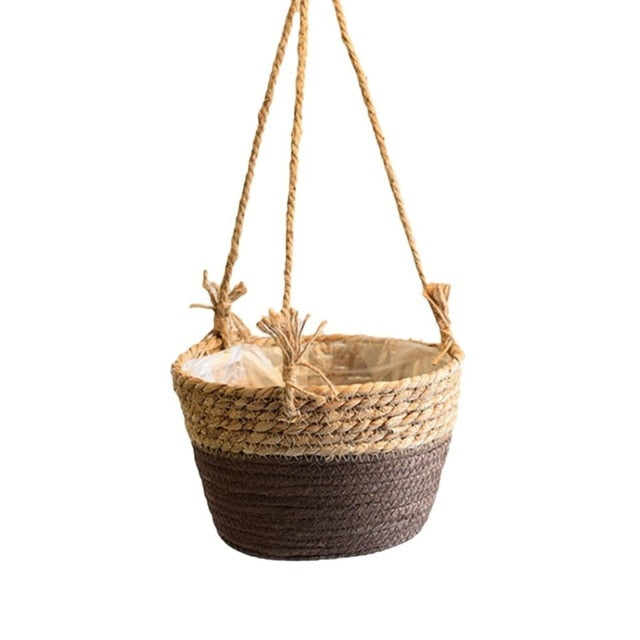 Rustic Jute Rope Hanging Planter Basket for Indoor & Outdoor Decor