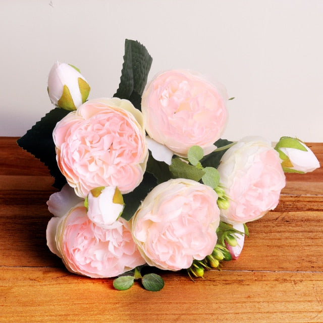 30cm Rose Pink Silk Peony Bouquet – Elegant Artificial Flowers for Weddings