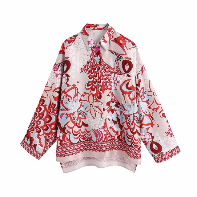 PUWD Elegant Woman Red Print Shirt Suits