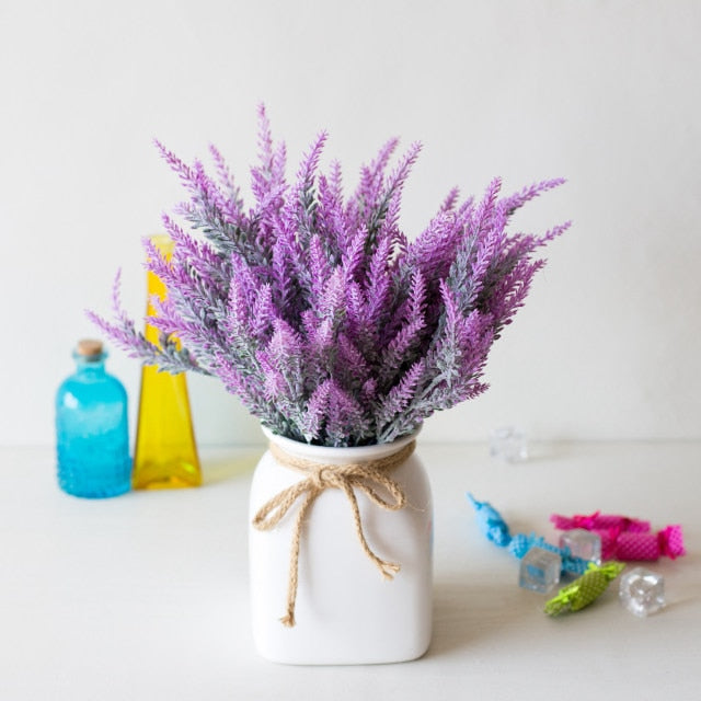 1 Bundle Artificial Flowers Romantic Provence Lavender Plastic Wedding Decorative Vase for Home Decor Grain Christmas Fake Plant