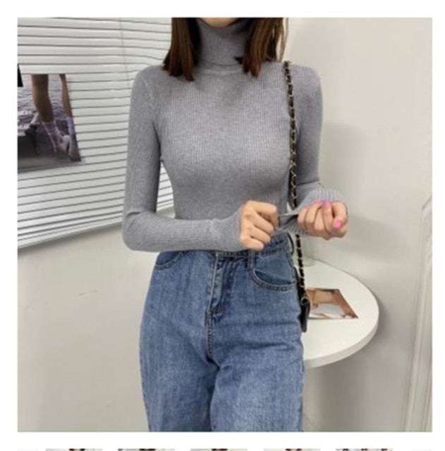 Women Turtleneck Sweaters Autumn Winter Korean