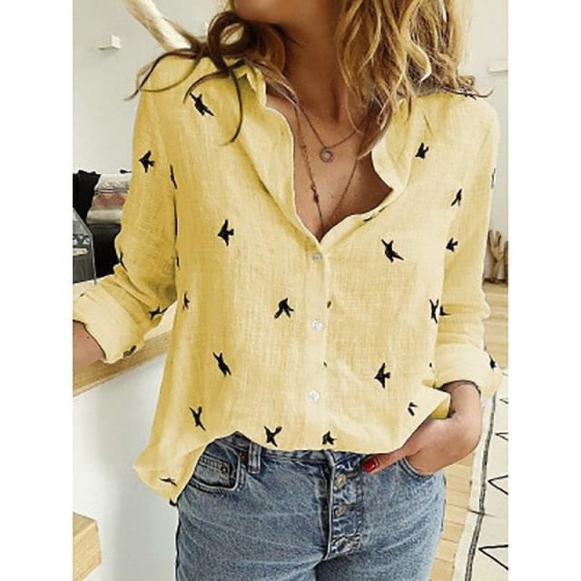 Leisure White Yellow Shirts Button Lapel Cardigan